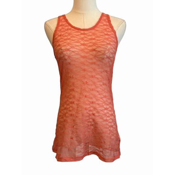 Mudd Womens Y2K Lace Mesh Festival Tank Top L Orange Boho Hippie Beach Stretch - Picture 1 of 8